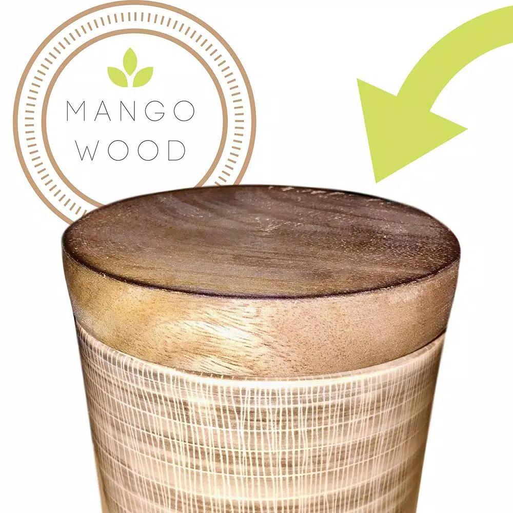 Kauri Design Ceramic Vintage Cookie Jar with Mango Wood Lid, Tan and Brown Boho Design