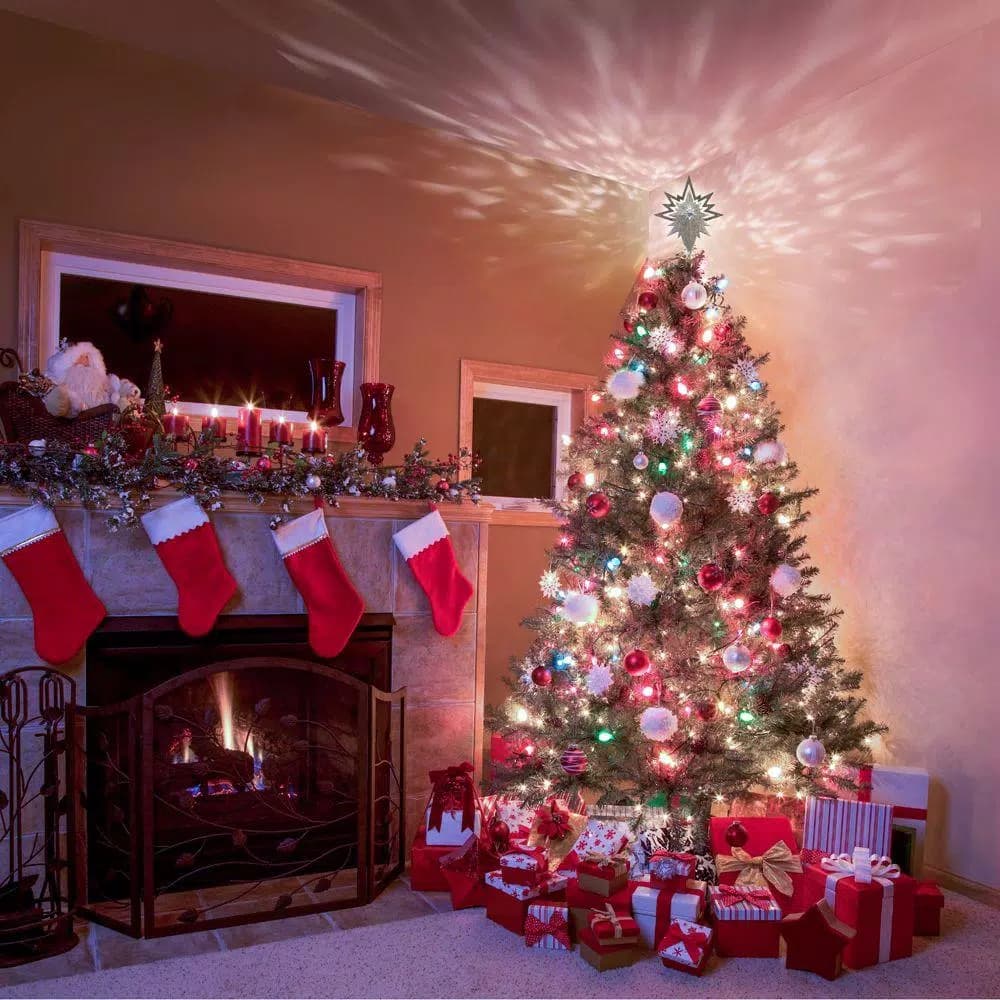 LightShow 18.50 in. Lighted Kaleidoscope Projection Tree Topper, Silver