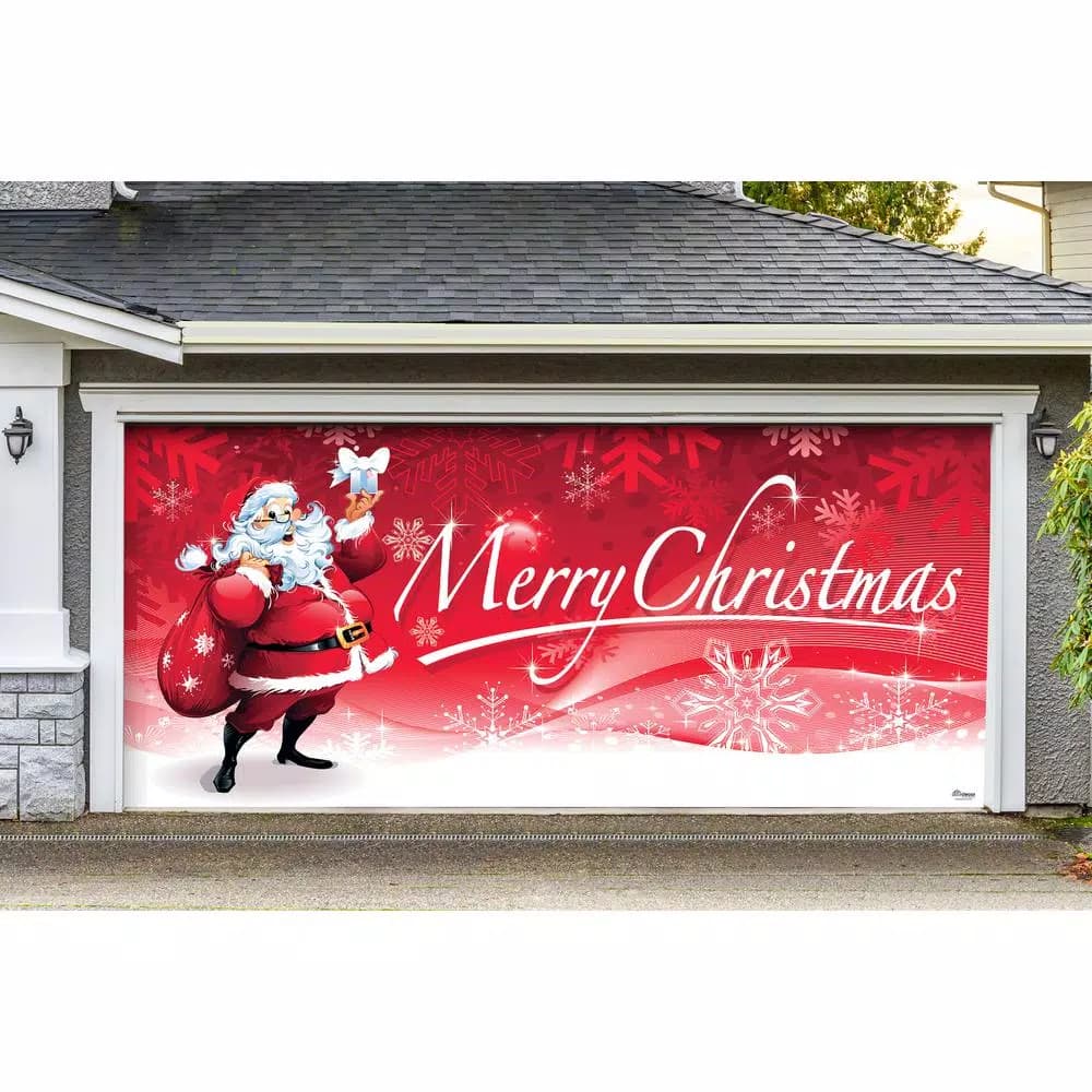 My Door Decor Santa's Merry Christmas Garage Door Decor Mural - 7 ft. x 16 ft. Vinyl Holiday Decoration