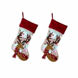 Glitzhome 21 in. LED Embroidered Polyester Linen Christmas Stockings, 2-Pack thumbnail 1
