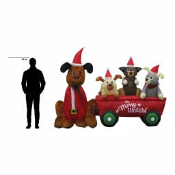 Home Accents Holiday 7 ft. W Pre-Lit Inflatable Christmas Puppy Wagon Scene with LED Lights thumbnail 3