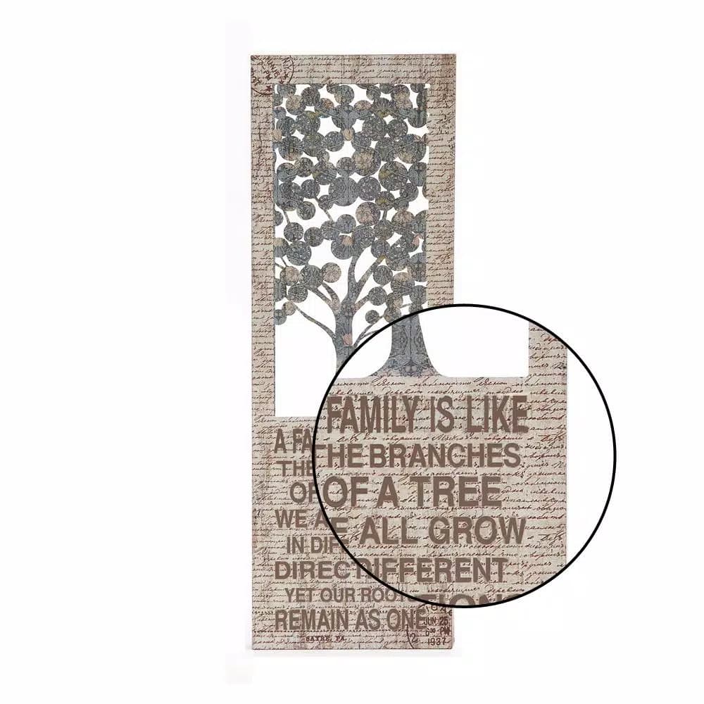 LITTON LANE 12 x 36 in. Shabby Chic Family Branches Inspirational Quote Wall Decor, Rustic Abstract Tree Art