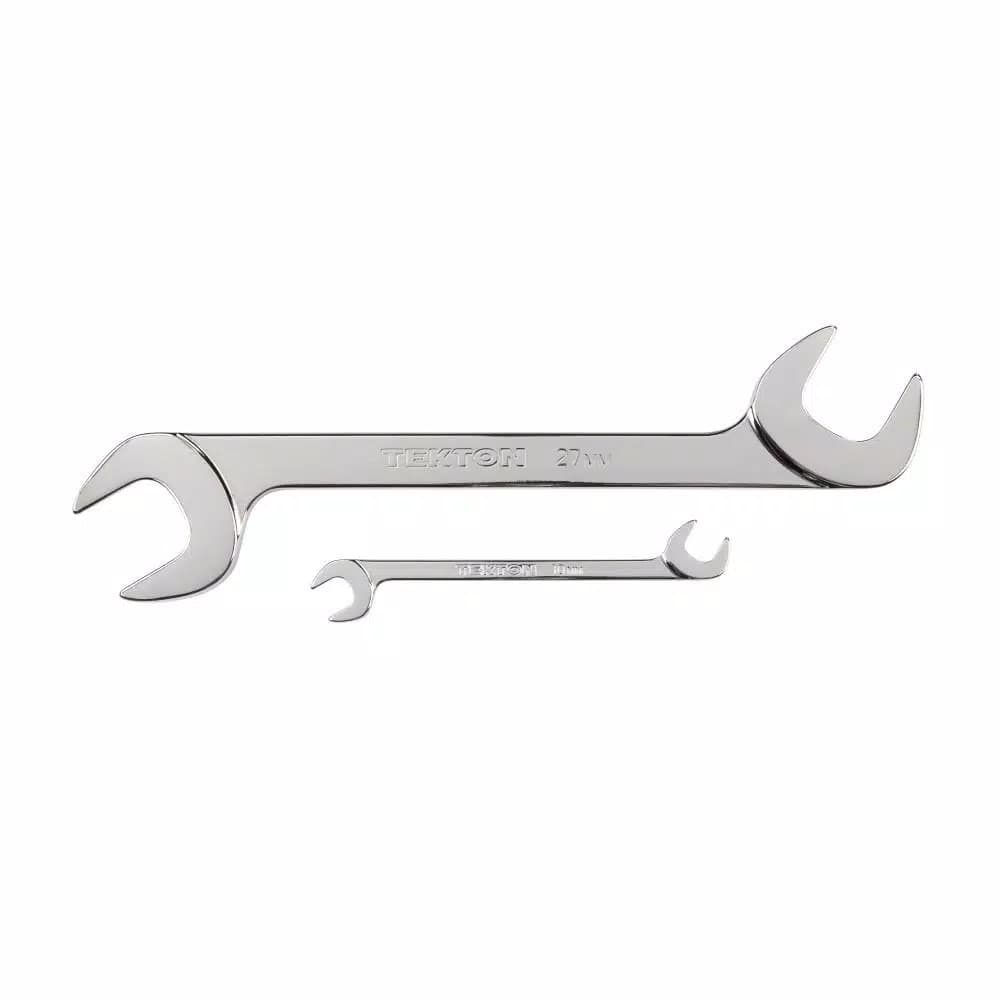 TEKTON 16-Piece Metric Angle Head Open End Wrench Set, 10-27 mm with Keeper