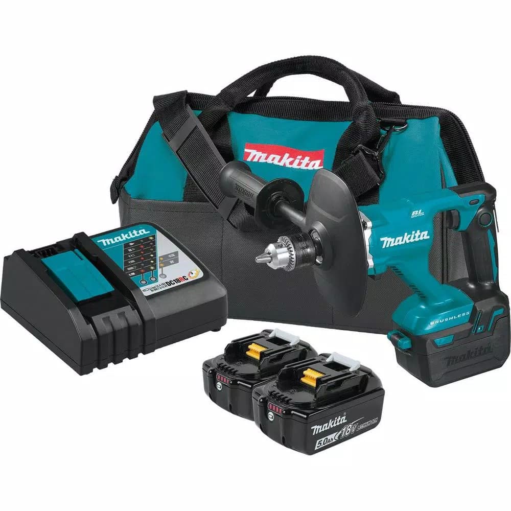 Makita 18V LXT Brushless 1/2 in. Cordless Mixer Kit with 5.0 Ah Battery and Charger