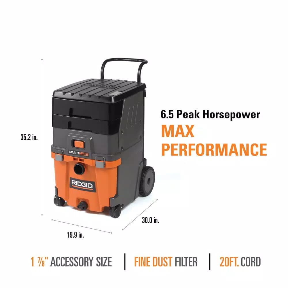 RIDGID 11 Gal. 6.5 Peak HP Smart Cart Wet/Dry Shop Vacuum with Fine Dust Filter