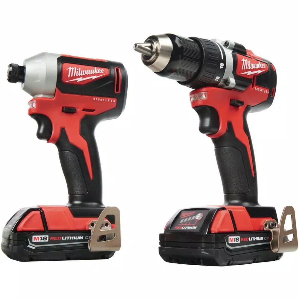 Milwaukee M18 18V Brushless Cordless Compact Drill and Impact Driver Combo Kit (2-Tool) with (2) 2.0Ah Batteries