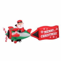 Home Accents Holiday 16 ft. Airblown Inflatable Santa on Airplane with Penguin and Merry Christmas Banner thumbnail 1