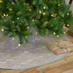 VHC Brands Sanbourne 48 in. Creme White Coastal Christmas Tree Skirt with Turquoise Chambray Trim thumbnail 3