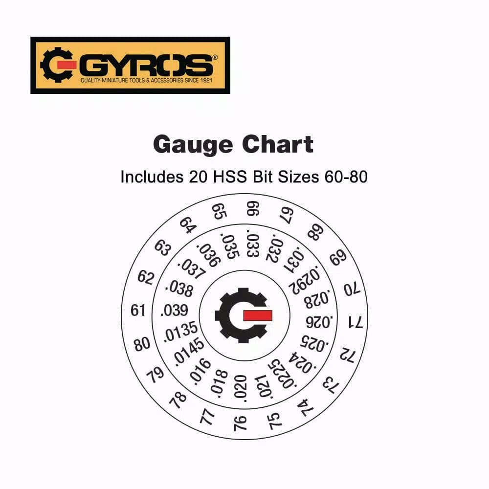 Gyros High Speed Steel Wire Gauge Drill Bit Dome Set, #61 - #80, 20-Piece