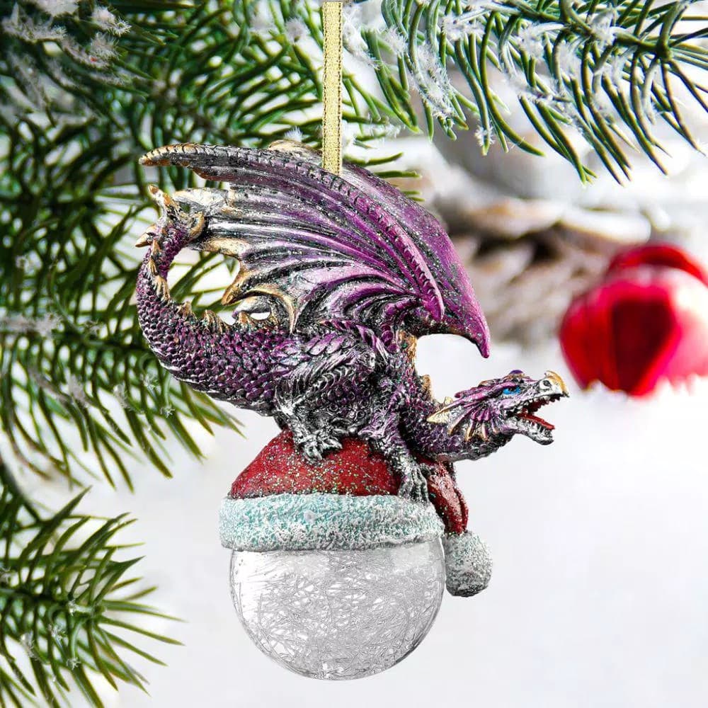 Design Toscano North Pole Dragon Holiday Ornament, Artist Liam Manchester, 6.5 in.