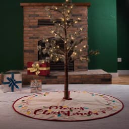 Glitzhome 48 in. LED Embroidered Linen Christmas Tree Skirt - Merry Christmas thumbnail 8