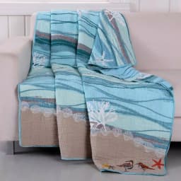 Greenland Home Fashions Maui Multicolored Quilted Cotton Throw, Coastal Beach and Nautical Reversible Design thumbnail 1