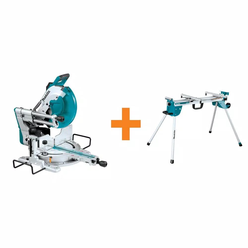 Makita 12 in. Dual-Bevel Sliding Compound Miter Saw with Laser and WST06 Folding Stand Bundle