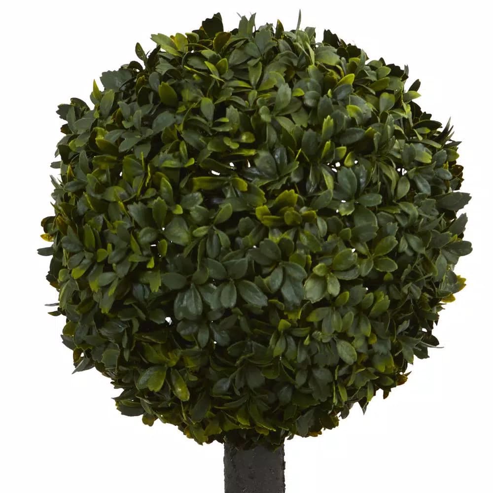 Nearly Natural 27 in. Artificial Boxwood Ball Topiary in Decorative Wood Planter