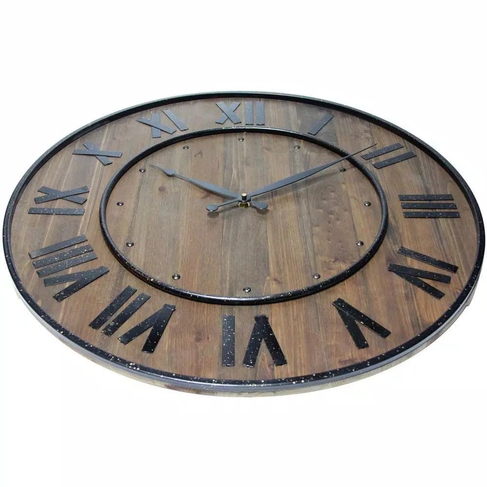 Infinity Instruments Wine Barrel 24 in. Wood and Steel Round Wall Clock