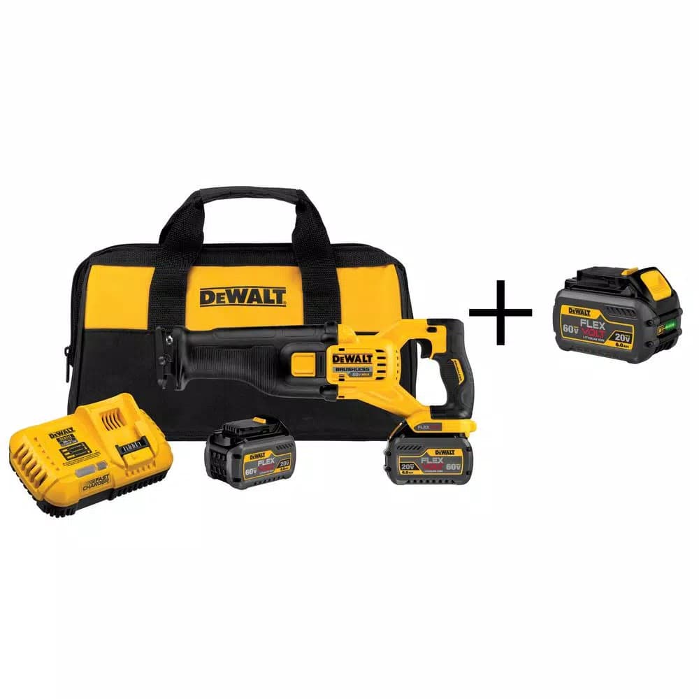 DEWALT DCS388T2 FLEXVOLT 60V MAX Cordless Brushless Reciprocating Saw Kit with (3) 6.0 Ah Batteries