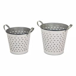 Glitzhome Farmhouse Enamel Metal Basket Set of 2 - White and Galvanized Iron Storage Baskets thumbnail 2