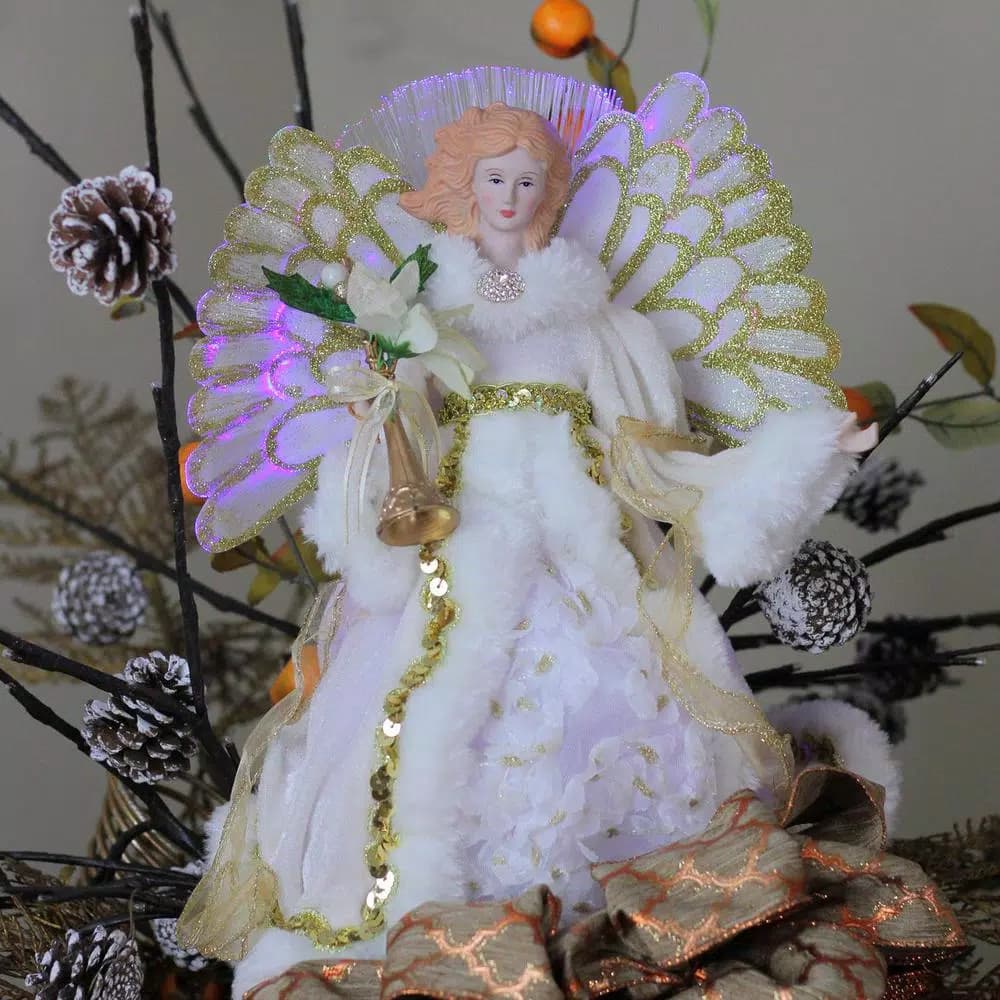 Northlight 14 in. Lighted Fiber Optic Angel Christmas Tree Topper - Cream and Gold