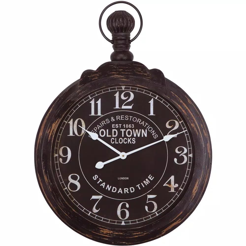 Yosemite Home Decor 33 in. x 24 in. Circular Iron Wall Clock in Black - Rustic Farmhouse Decor