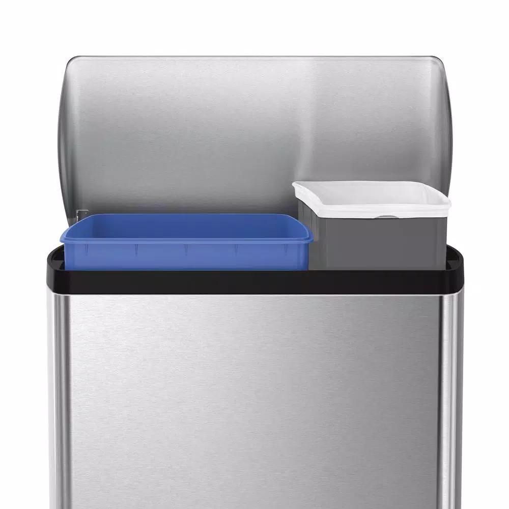 simplehuman 46L Fingerprint-Proof Brushed Stainless Steel Rectangular Recycling Step-On Trash Can