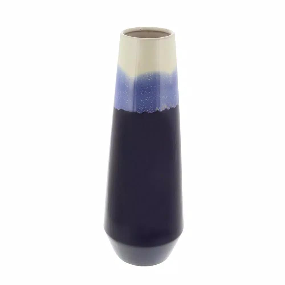 LITTON LANE Modern Reflections 20 in. Ceramic Tulip-Shaped Blue and White Gradient Decorative Vase