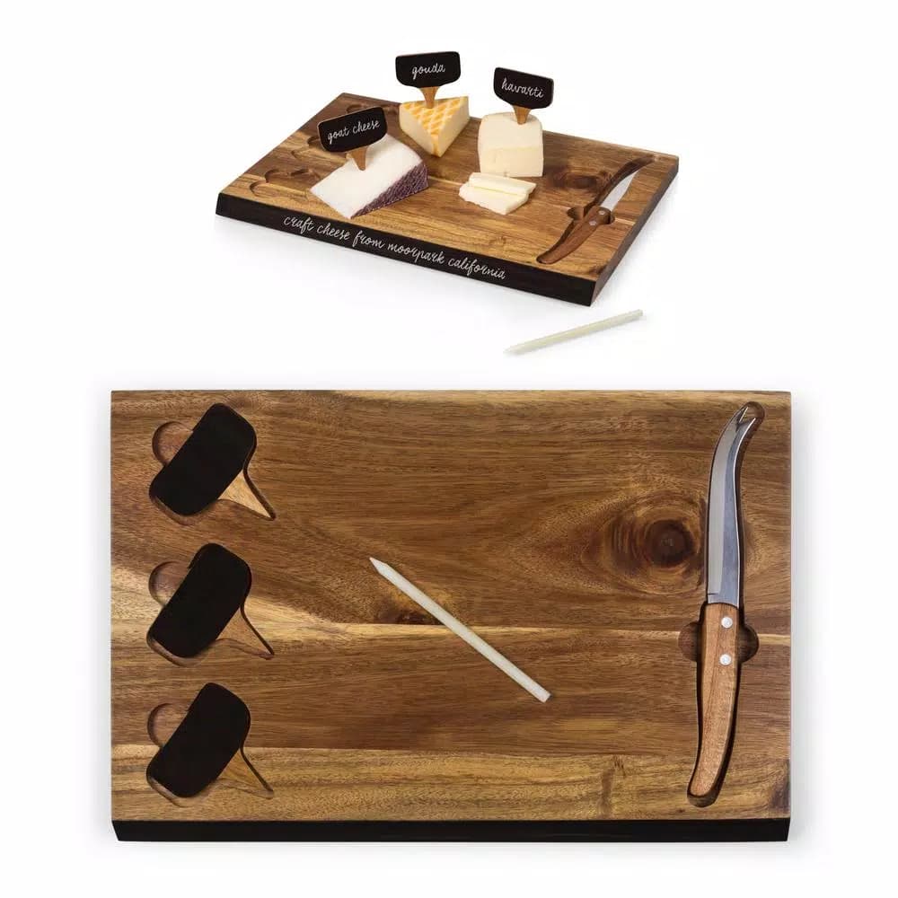 TOSCANA Delio Acacia Wood Cheese Board Set with Cheese Knife and Chalkboard Markers