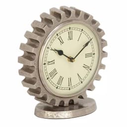LITTON LANE Vintage Silver Gear Table Clock - Industrial Style Analog Quartz Clock thumbnail 2