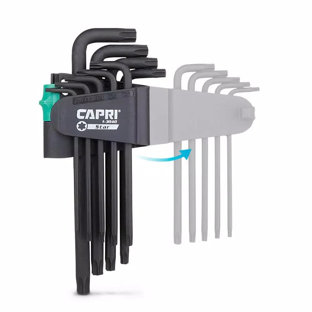 Capri Tools S2 Steel Long Arm Torx Key Wrench Set, 9-Piece