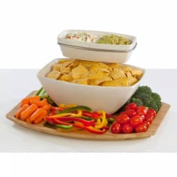 Unbranded Creative Ware TableStyles Bamboo and Ceramic Chip 'n Dip Party Server Set thumbnail 2
