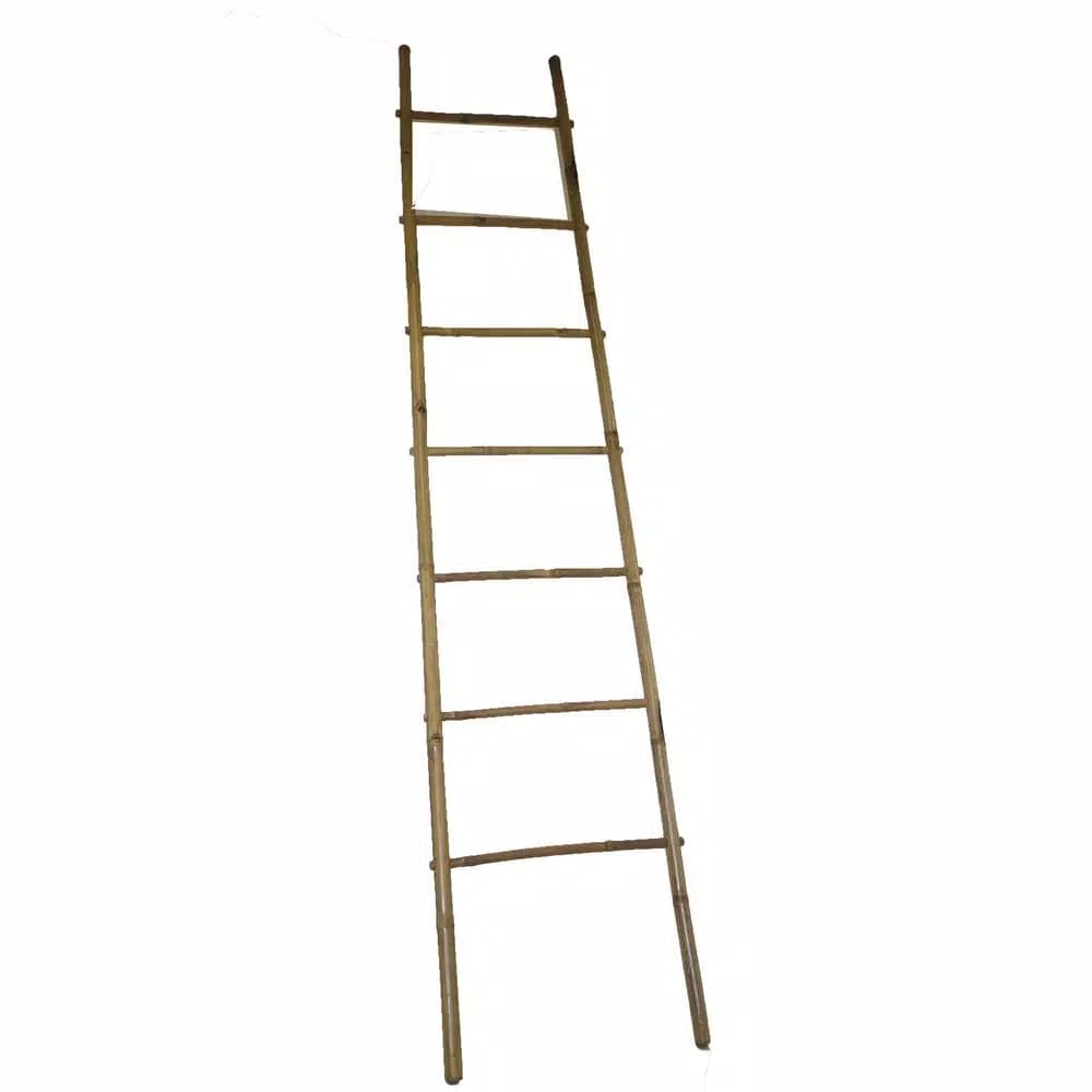 Unbranded 8 ft. 5-Bar Self-Standing Bamboo Ladder Towel Rack, Mahogany