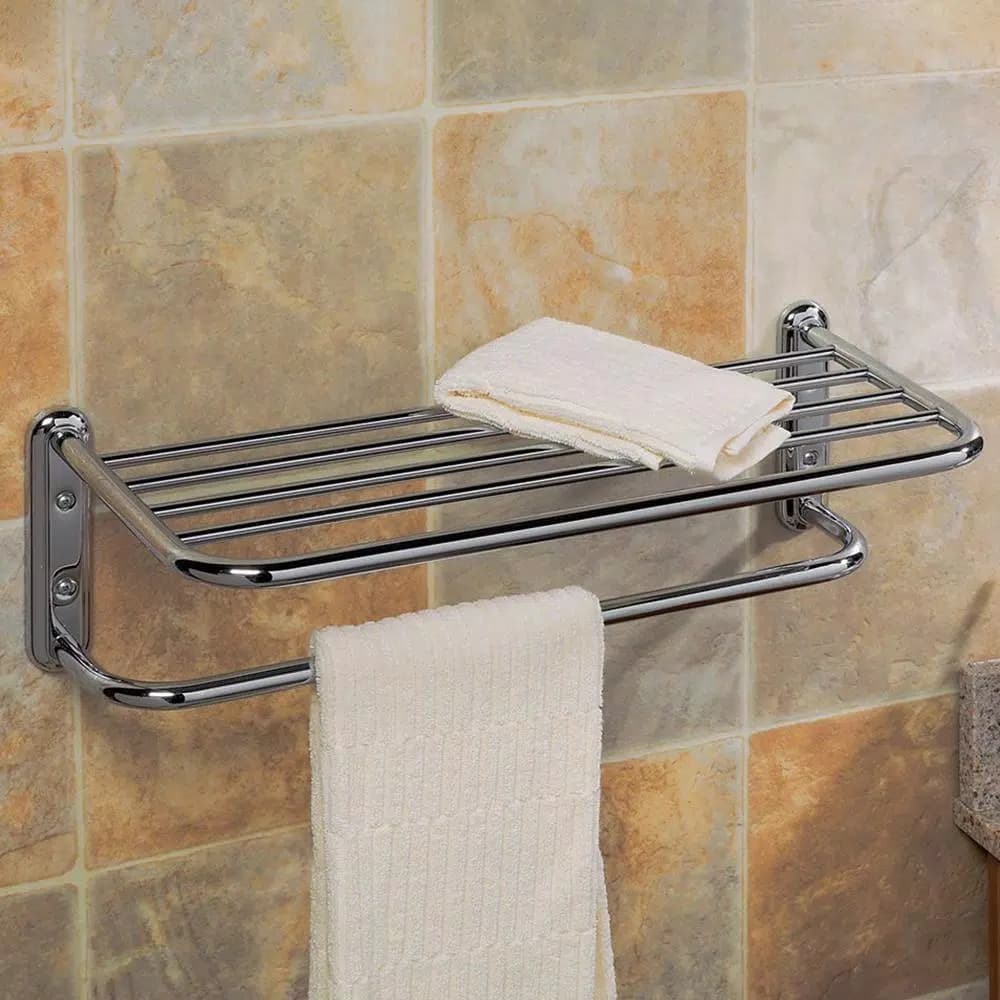 Gatco Hotel Style Chrome Towel Rack with Storage Shelf