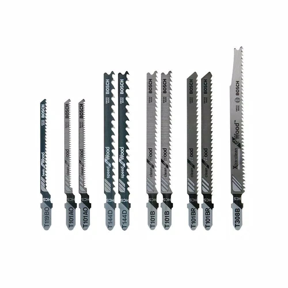 Bosch T-Shank Jigsaw Blade Assortment Set for Wood, 10-Pack