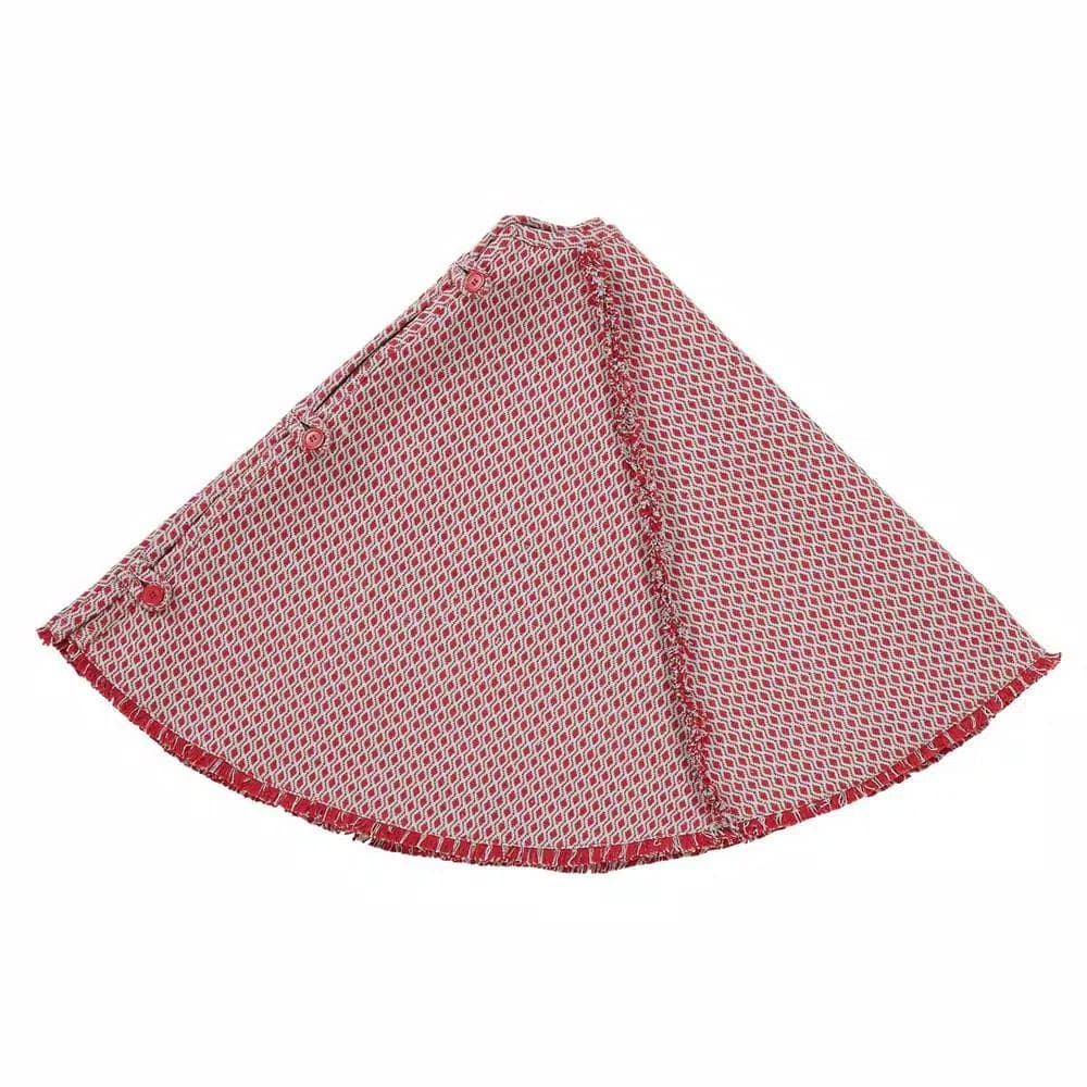 VHC Brands 48 in. Tannen Deep Red and Nickel Grey Jacquard Christmas Tree Skirt