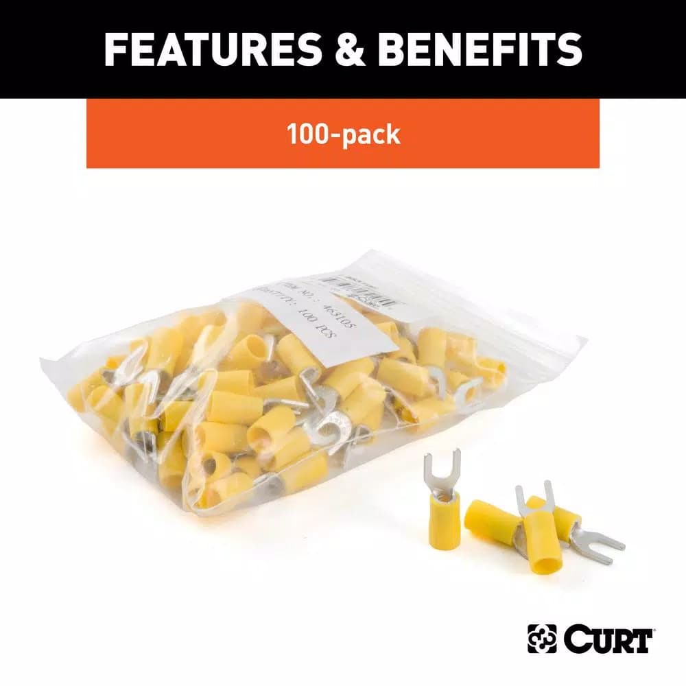 CURT Spade Wire Terminals, 12-10 Gauge, #10 Stud Size, Yellow, 100-Pack