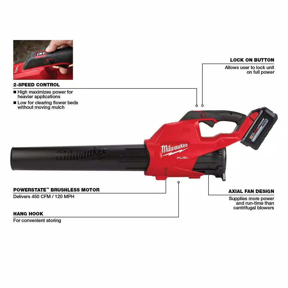 Milwaukee M18 FUEL Cordless Handheld Blower Kit with 8.0 Ah Battery and Rapid Charger