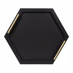 Kate and Laurel Halsey Black Hexagon Decorative Wooden Tray with Gold Metal Handles thumbnail 4