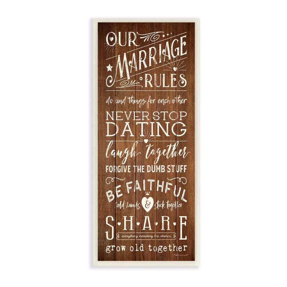 Stupell Industries "Our Marriage Rules" Wood Wall Art - 7 in. x 17 in. Printed Wood Sign