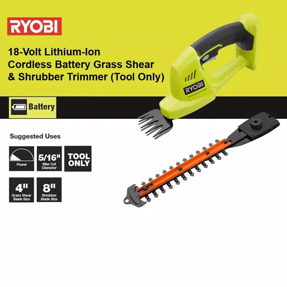 RYOBI 18V ONE+ Cordless Grass Shear and Shrubber Trimmer, Tool Only