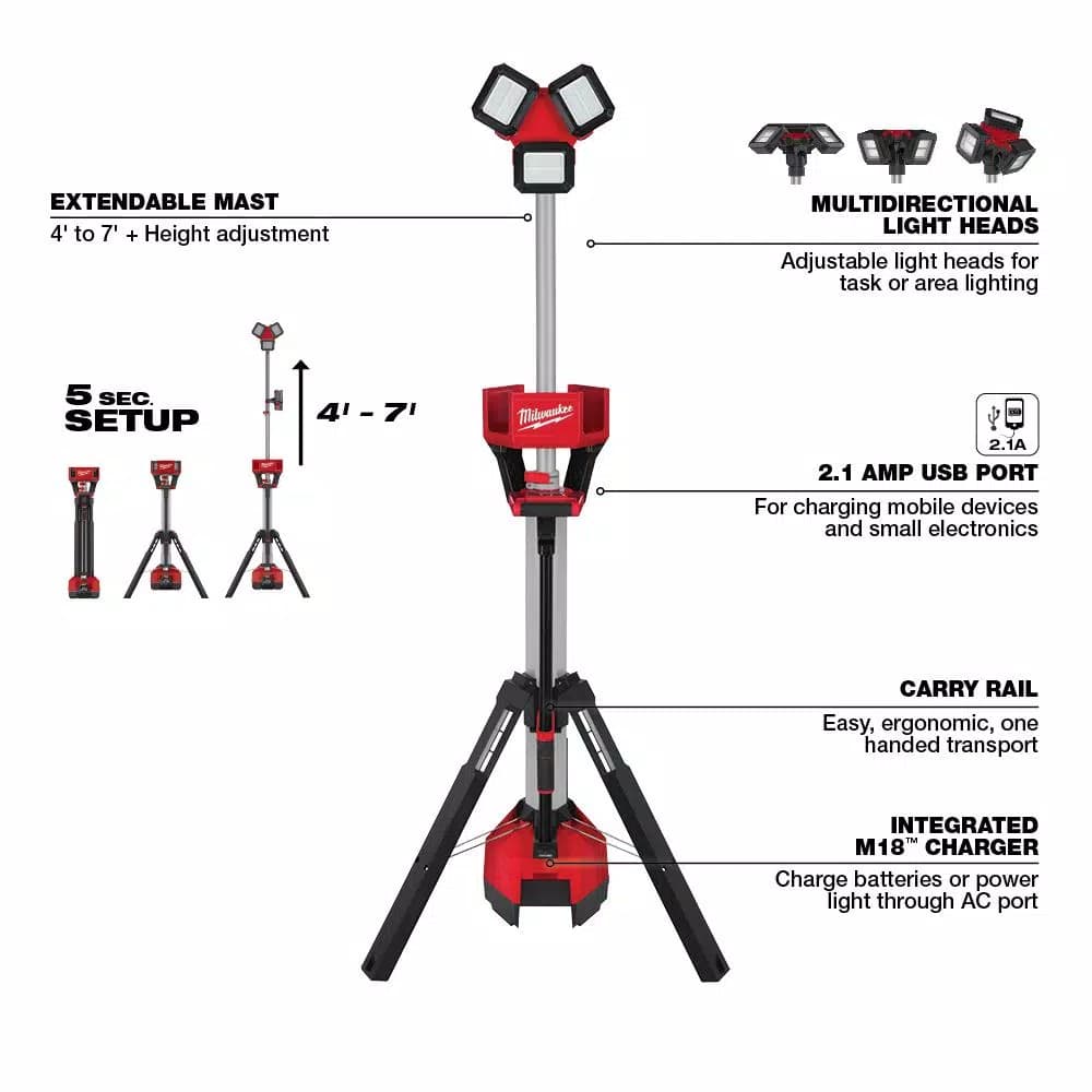 Milwaukee M18 ROCKET Dual Power Tower Light 6,000 Lumens with Charger (Tool-Only)