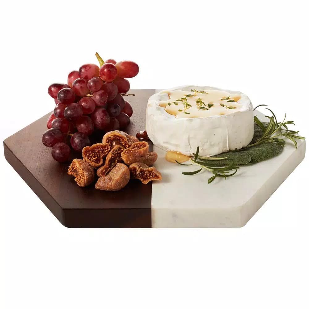 Libbey Urban Story Wood and Marble Hexagon Serving Tray