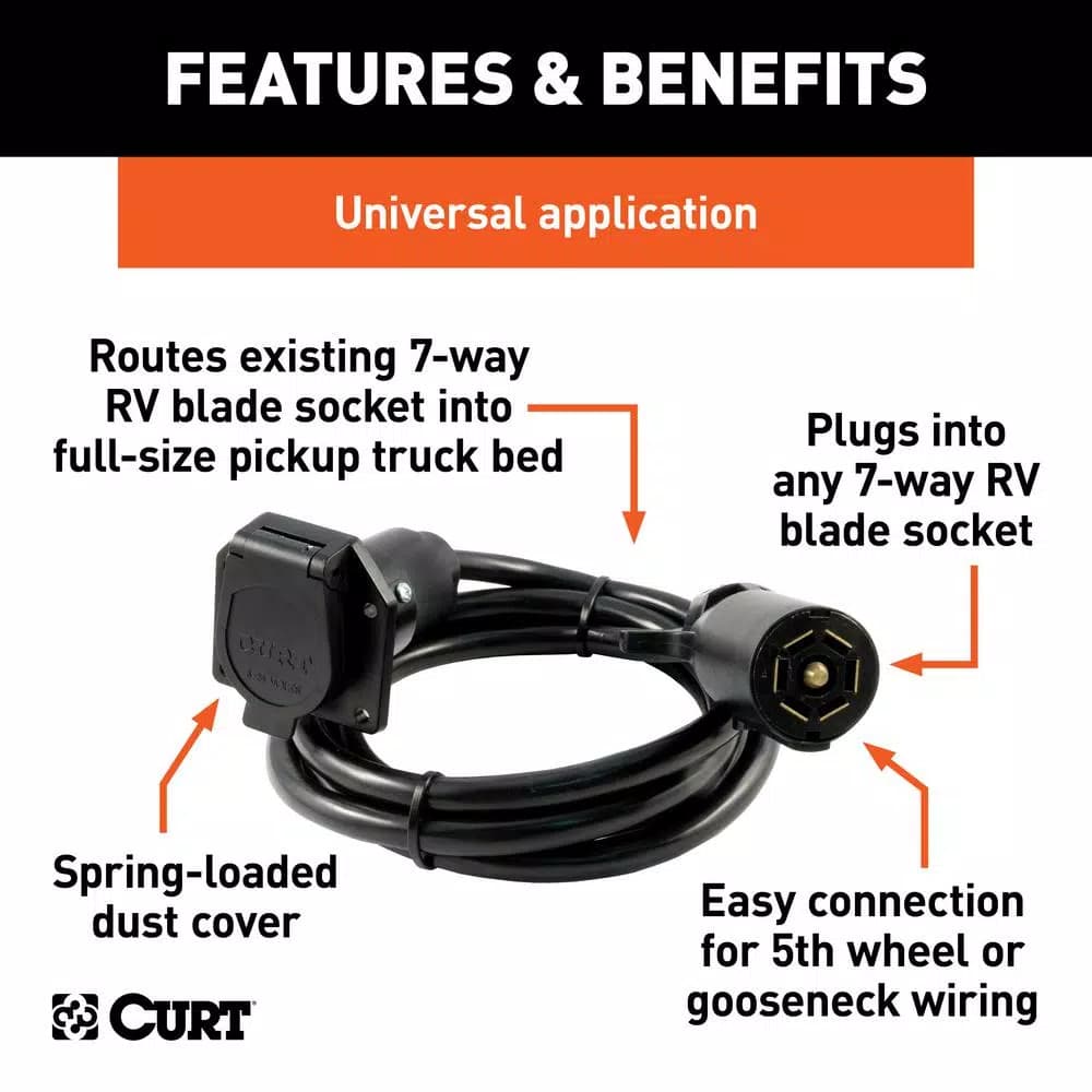 CURT 7' Original Equipment 7-Way RV Blade Wiring Extension for 5th Wheel and Gooseneck Trailers