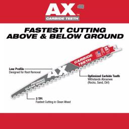 Milwaukee 6 in. Carbide Teeth Pruning Reciprocating Saw Blade, 3 TPI thumbnail 3
