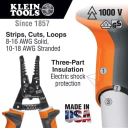 Klein Tools 8 in. Insulated Wire Stripper and Cutter, 1000V VDE Certified thumbnail 2