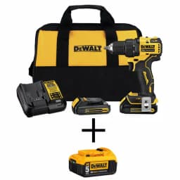 DEWALT 20V MAX ATOMIC Brushless 1/2 in. Compact Drill/Driver Kit with (2) 1.3Ah Batteries, (1) 5.0Ah Battery & Bag thumbnail 1