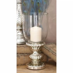 LITTON LANE 14" Tarnished Silver Glass Hurricane Candle Holder - Classic Fluted Pedestal thumbnail 1