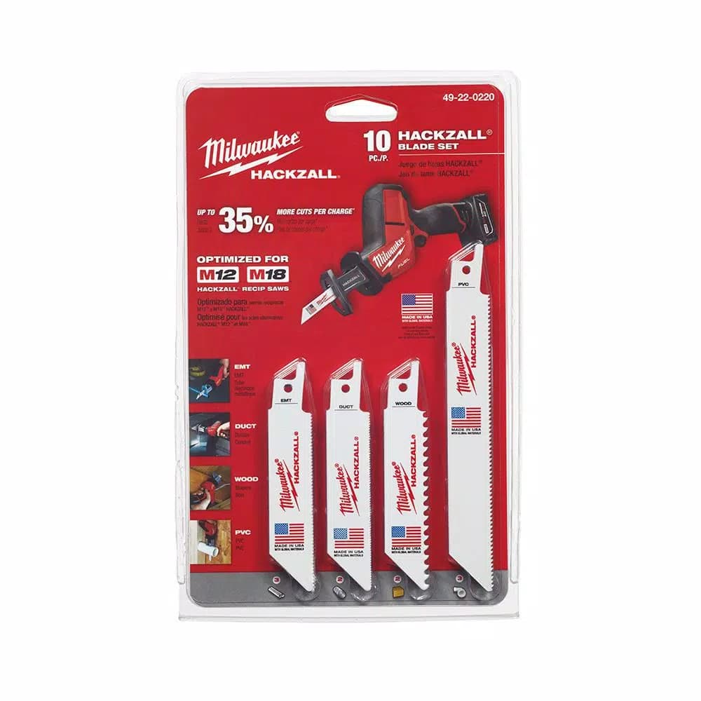 Milwaukee M12 HACKZALL Bi-Metal Reciprocating Saw Blade Kit, 10-Piece with Storage Pouch