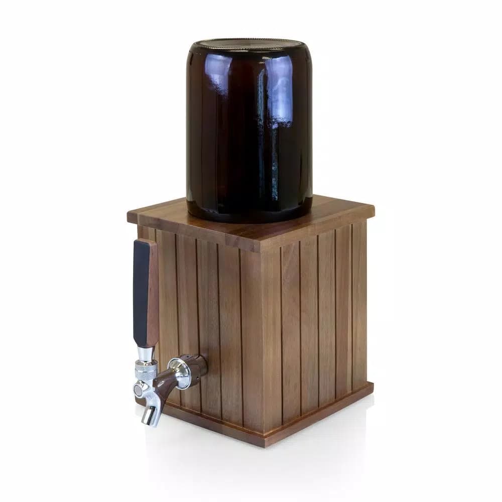 Picnic Time Growler Tap Beverage Dispenser with 64 oz. Amber Glass Growler and Acacia Wood Base