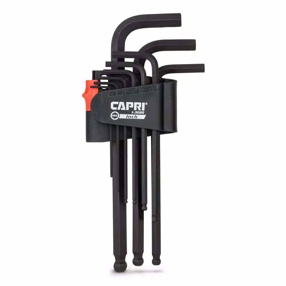 Capri Tools S2 Steel SAE Long Arm Ballpoint Hex Key Wrench Set, 9-Piece