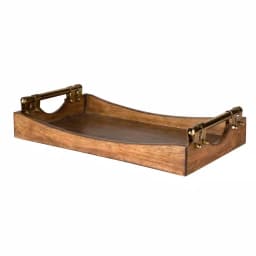Kate and Laurel Ormond Brown Decorative Walnut Wood Tray with Polished Gold Metal Handles thumbnail 1