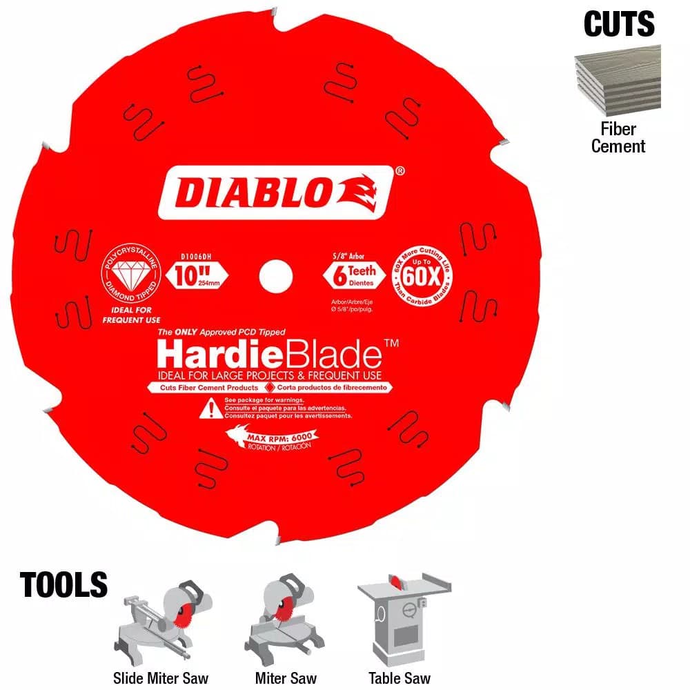 Diablo 10 in. PCD Tipped Fiber Cement Saw Blade for James Hardie